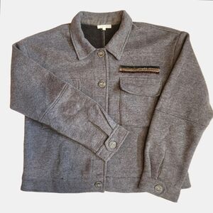 MYSTREE SHACKET JACKET FLEECE MILITARY GRAY EMBELLISHED SIZE LARGE